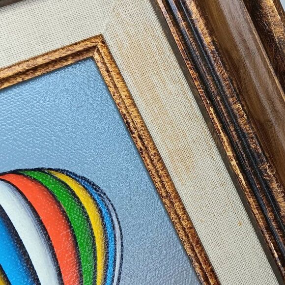 C. Carson Framed Oil Painting Hot Air Balloons Over Farm Scene Signed Picture - Picture 6 of 9